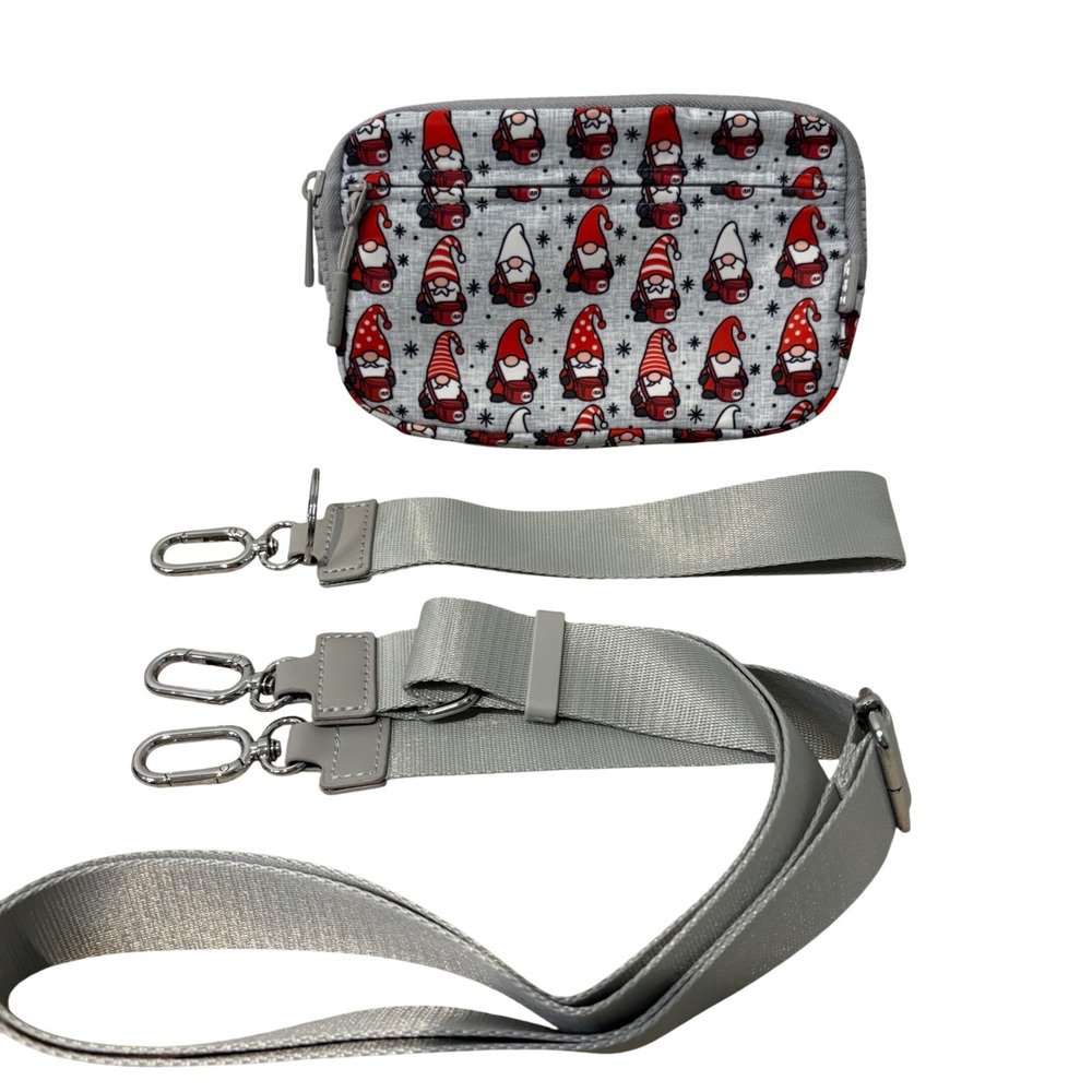 Christmas Gnome Crossbody Wristlet Bag Gray Red Holiday Christmas Print